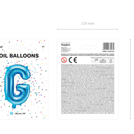 Folinis balionas raidė "G", 35 cm, mėlynos spalvos