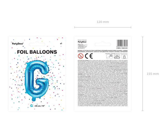 Folinis balionas raidė "G", 35 cm, mėlynos spalvos