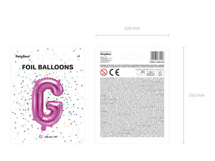 Folinis balionas raidė "G", 35 cm, tamsiai rožinės spalvos
