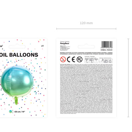Folinis balionas "Ombre Ball", mėlynos ir žalios spalvos, 35 cm