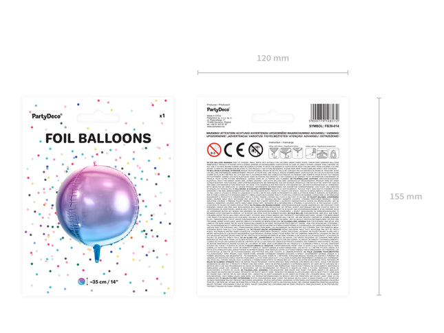 Folinis balionas "Ombre Ball", violetinės ir mėlynos spalvos, 35 cm