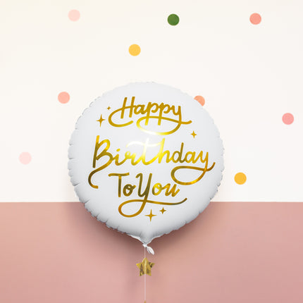 Folinis balionas "Happy Birthday To You", 35 cm, baltos spalvos