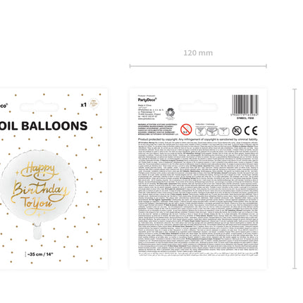Folinis balionas "Happy Birthday To You", 35 cm, baltos spalvos