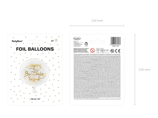 Folinis balionas "Happy Birthday To You", 35 cm, baltos spalvos