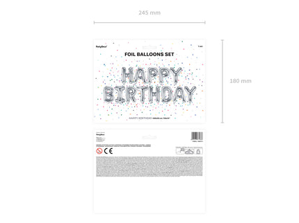 Folinis balionas "Happy Birthday", 340x35cm, sidabrinės spalvos