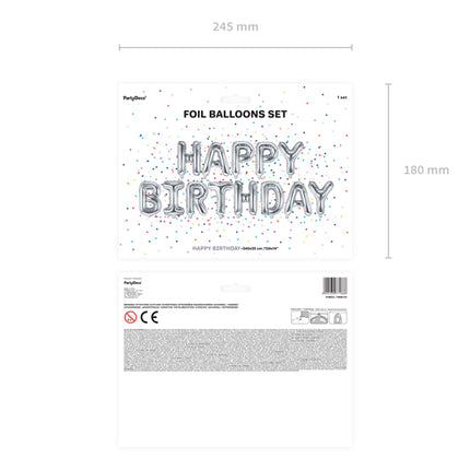 Folinis balionas "Happy Birthday", 340x35cm, sidabrinės spalvos