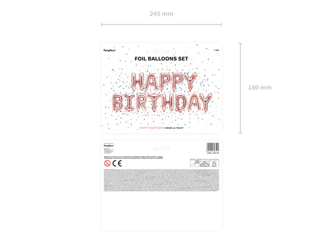 Folinis balionas "Happy Birthday", 340x35cm, rožinio aukso spalvos