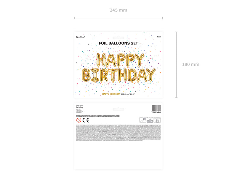Folinis balionas "Happy Birthday", 340x35cm, auksinis