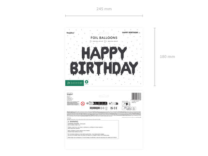 Folinis balionas „Happy Birthday“, 340 x 35 cm, juodas