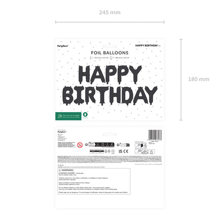 Folinis balionas „Happy Birthday“, 340 x 35 cm, juodas