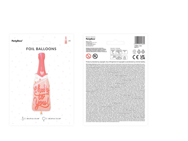 Folinis balionas "Buteliukas - Cheers to you", rožinis, 38x97 cm