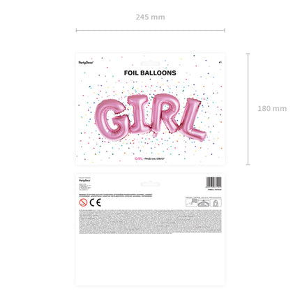 Folinis balionas užrašu "Girl" (Mergaitė), 74x33 cm, rožinis