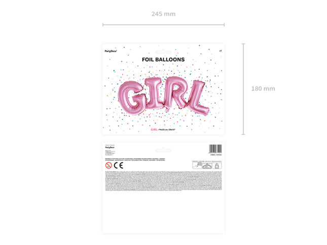 Folinis balionas užrašu "Girl" (Mergaitė), 74x33 cm, rožinis