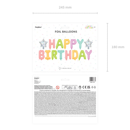 Folinis balionas "Happy Birthday", 395x35 cm, spalvotas