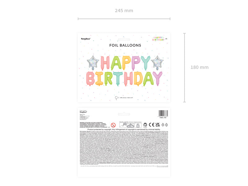 Folinis balionas "Happy Birthday", 395x35 cm, spalvotas