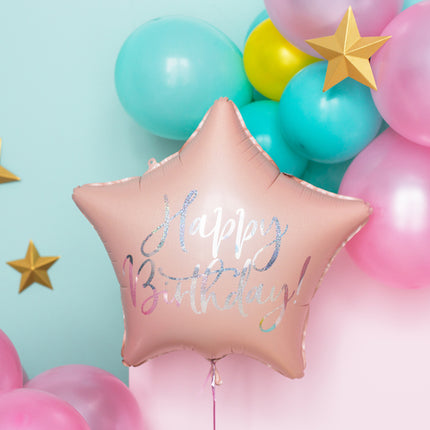 Folinis balionas "Happy Birthday", 40 cm, šviesiai rožinės spalvos
