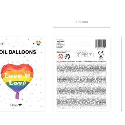 Folinis balionas "Love is Love", vaivorykštės spalvų, 35 cm