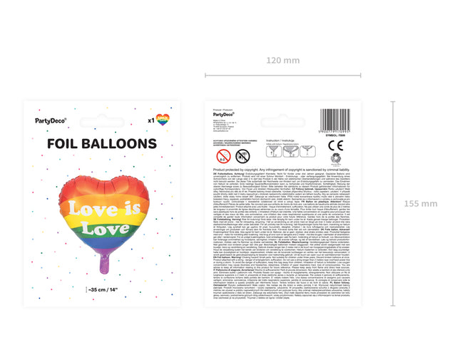 Folinis balionas "Love is Love", vaivorykštės spalvų, 35 cm