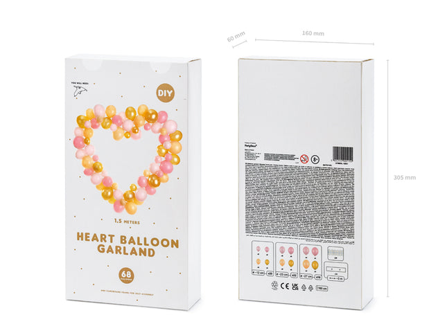Balionų girlianda su rėmeliu "Širdutė", rožinė, 160 cm