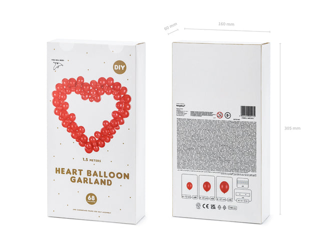 Balionų girlianda su rėmeliu "Širdutė", raudona, 160 cm