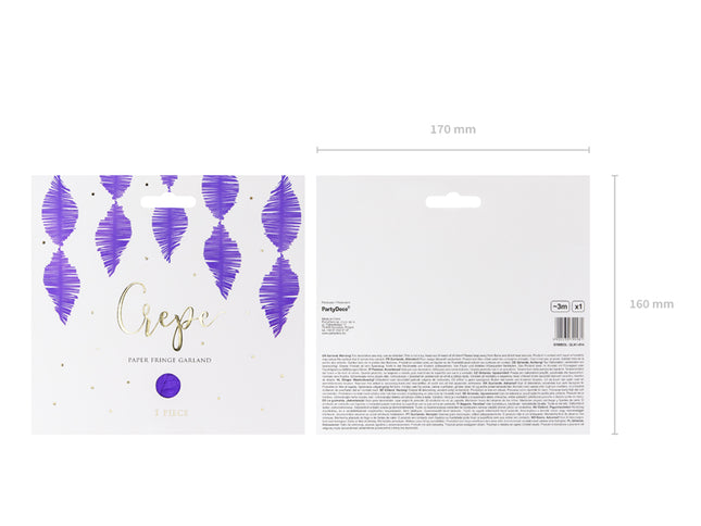 Krepinio popieriaus girlianda su kutais, violetinė, 3m