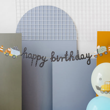 Girlianda "Happy Birthday" tema "Statybinės mašinos", 2 m