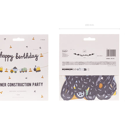 Girlianda "Happy Birthday" tema "Statybinės mašinos", 2 m