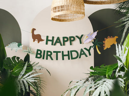 Vėliavėlių girlianda "Happy Birthday" tema "Dinozaurai", 3 m