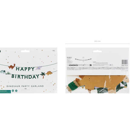 Vėliavėlių girlianda "Happy Birthday" tema "Dinozaurai", 3 m