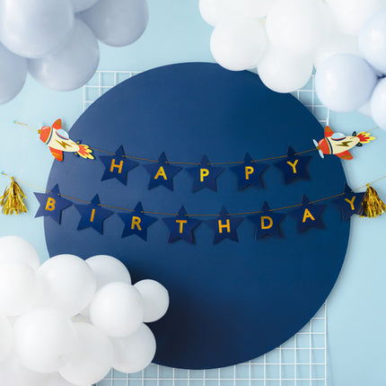 Vėliavėlių girlianda "Happy Birthday" lėktuvų tema, 2,5 m