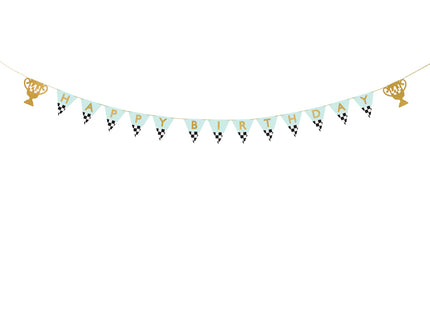 Vėliavėlių girlianda su užrašu "Happy Birthday", pagaminta iš popieriaus, įvairių spalvų. Aukštis apie 13 cm, virvelės ilgis apie 3 m. DIY produktas - lengvai pasidaryk pats.
