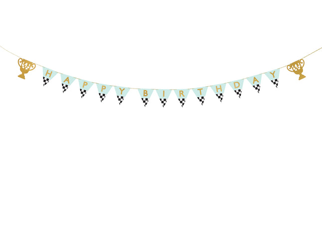 Vėliavėlių girlianda su užrašu "Happy Birthday", pagaminta iš popieriaus, įvairių spalvų. Aukštis apie 13 cm, virvelės ilgis apie 3 m. DIY produktas - lengvai pasidaryk pats.