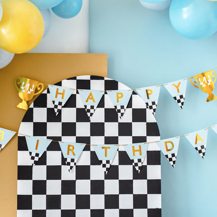 Vėliavėlių girlianda "Happy Birthday" su pavaizduota taure, 2,5 m