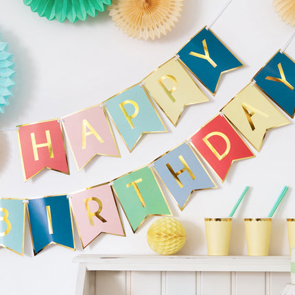 Vėliavėlių girlianda "Happy Birthday", 15 x 175 cm
