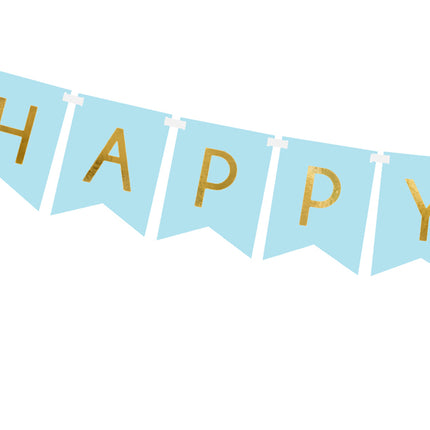Vėliavėlių girlianda "Happy Birthday", šviesiai mėlyna, 15 x 175 cm
