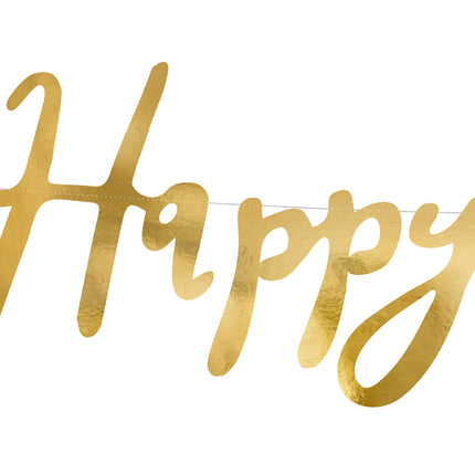 Vėliavėlių girlianda "Happy Birthday", auksinės spalvos, 16,5x62 cm