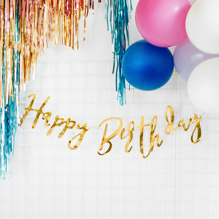 Vėliavėlių girlianda "Happy Birthday", auksinės spalvos, 16,5x62 cm