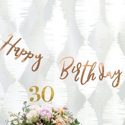 Vėliavėlių girlianda "Happy Birthday", rožinio aukso spalvos, 16,5x62 cm