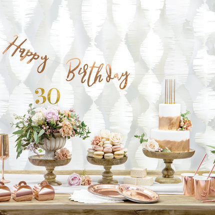 Vėliavėlių girlianda "Happy Birthday", rožinio aukso spalvos, 16,5x62 cm