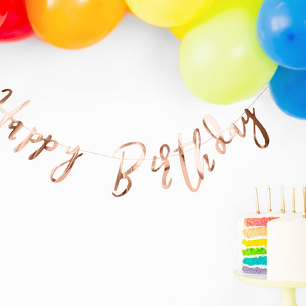 Vėliavėlių girlianda "Happy Birthday", rožinio aukso spalvos, 16,5x62 cm