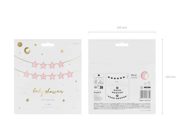 Girlianda "Baby shower" (Kūdikio sutiktuvės), šviesiai rožinė, 290x16.5 cm