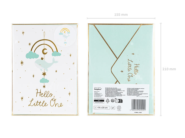 Atvirukas su dekoracija "Banginis", šviesiai mėlyna