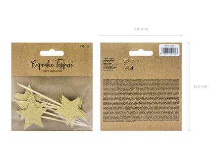 Keksiukų viršūnėlės - "Žvaigždutės", aukso spalvos, 11,5 cm (6 vnt.)