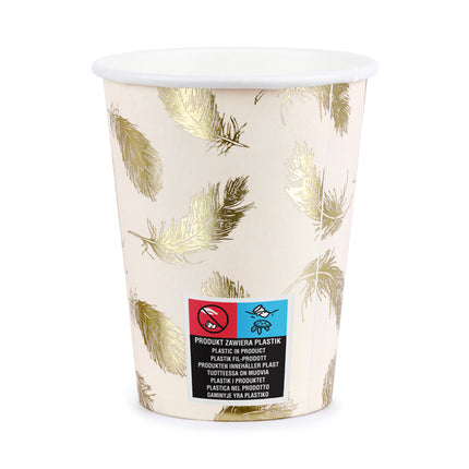 Popieriniai puodeliai su lapų ornamentais, 260 ml (6 vnt.)
