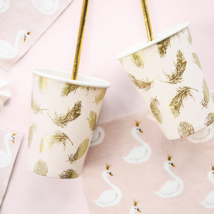 Popieriniai puodeliai su lapų ornamentais, 260 ml (6 vnt.)