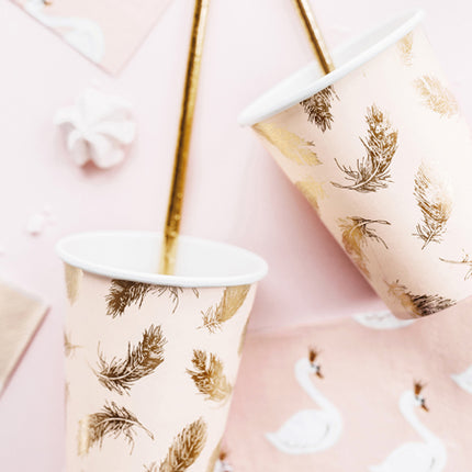 Popieriniai puodeliai su lapų ornamentais, 260 ml (6 vnt.)