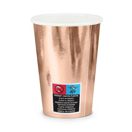 Popieriniai puodeliai, rožinio aukso spalvos, 220 ml (6 vnt.)