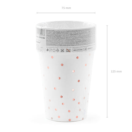 Popieriniai puodeliai, taškuoti, baltos spalvos, 260 ml (6 vnt.)