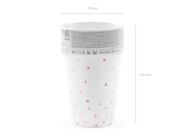Popieriniai puodeliai, taškuoti, baltos spalvos, 260 ml (6 vnt.)