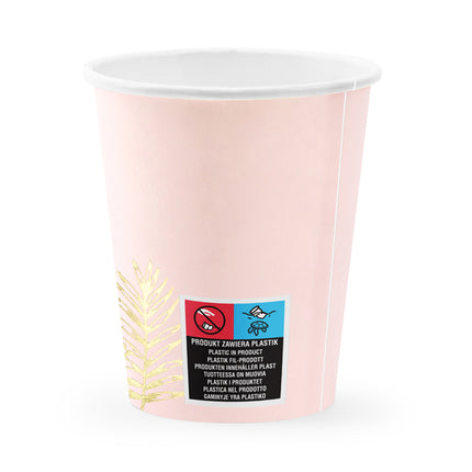 Puodeliai su lapų ornamentais, šviesiai rožinės spalvos, 220 ml (6 vnt.)